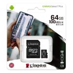   Kingston MicroSDXC 64GB memóriakártya Class10+UHS-1, SD adapterrel