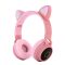 Macskafüles, LED-es Bluetooth 5.0 fejhallgató, pink