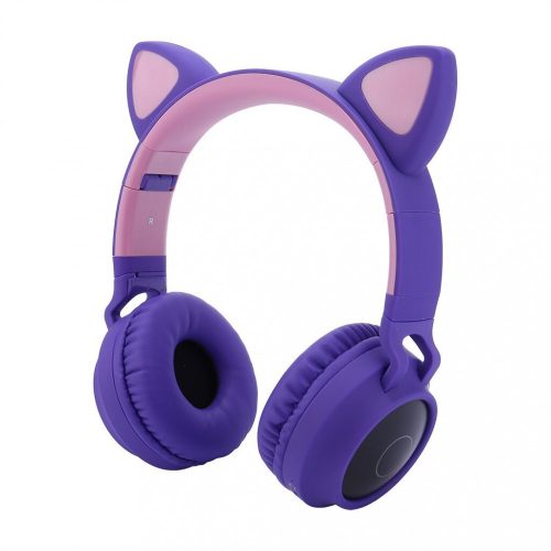 Macskafüles, LED-es Bluetooth 5.0 fejhallgató, lila