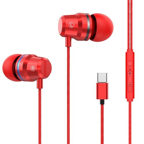E-03 Type-C headset és fülhallgató, piros