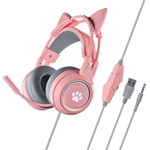 Soyto SY-G25 vezetékes macskafüles fejhallgató, jack, pink