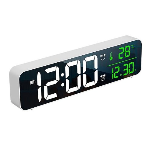 LED-es óra ébresztő funkcióval, dátum-hőmérséklet kijelzéssel, fehér