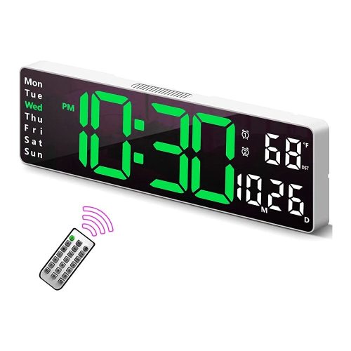 LED-es óra dátum-hőmérséklet kijelzéssel, távirányítós, fehér-zöld