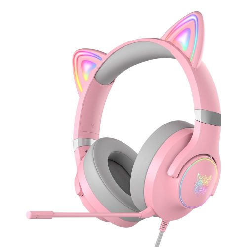 Onikuma X30 Macskafüles Gamer fejhallgató, pink